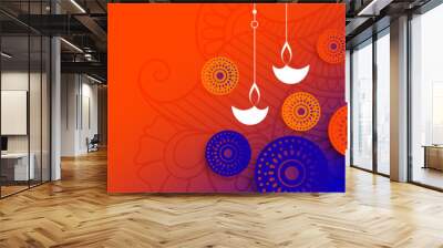 happy diwali bright banner with decorative design Wall mural