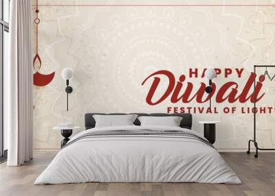 happy diwali decorative diya festival banner design Wall mural