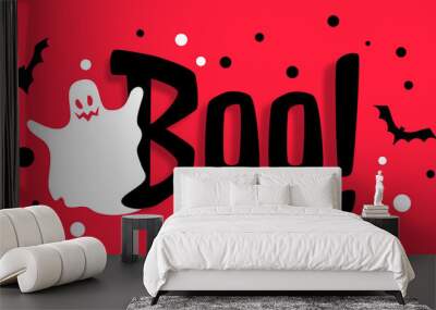 happy halloween celebration banner with white ghost Wall mural