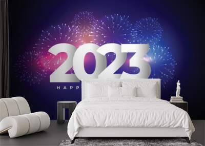 happy new year 2023 celebration banner with firework Wall mural