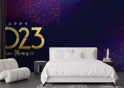 happy new year 2023 grand celebration banner with firework bursting Wall mural