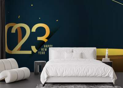 happy new year banner with golden 2023 text and 3d podium Wall mural