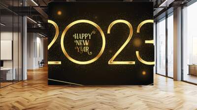 happy new year occasion banner with golden 2023 lettering Wall mural