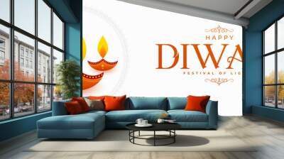 hindu religious shubh diwali white banner with diya Wall mural