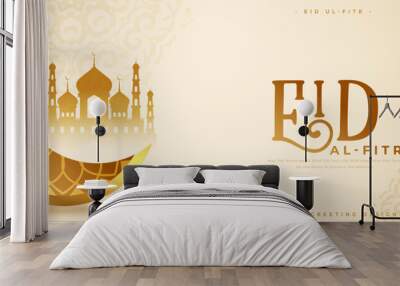 islamic festival eid al fitr wishes banner with 3d golden moon Wall mural