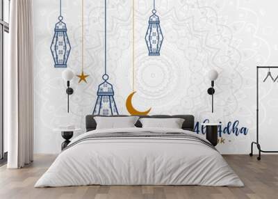 lovely islamic eid al adha greeting with hanging lamps Wall mural