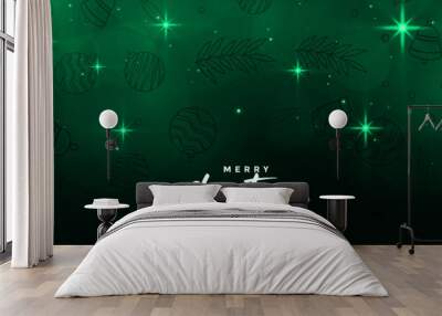 magical merru christmas stars banner in green color Wall mural