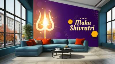 maha shivratri background with glowing trishul Wall mural