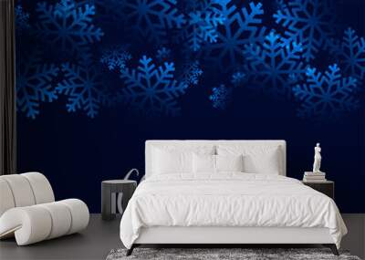 merry christmas beautiful snowflakes blue background design Wall mural