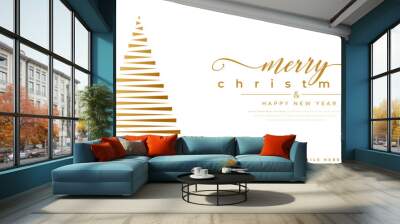 merry christmas festive tree wallpaper with golden leaf and grunge effect Wall mural