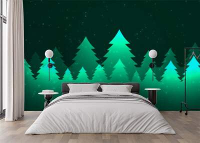 merry christmas glowing trees banner design template Wall mural