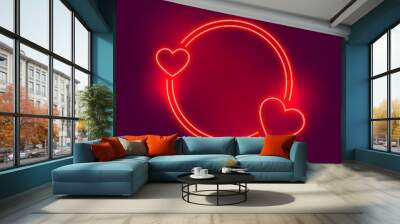 neon red two heart frame with text space Wall mural