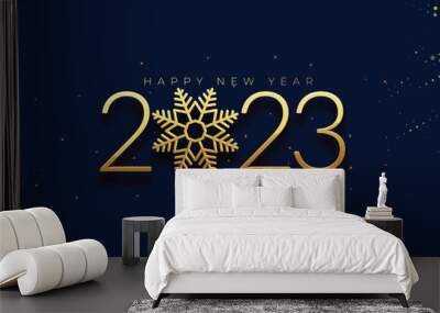 new year 2023 occasion banner with golden snowflake Wall mural