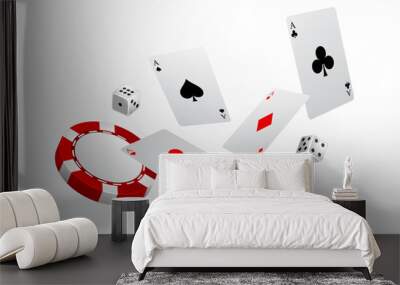 playing cards chips and dice flying casino background Wall mural