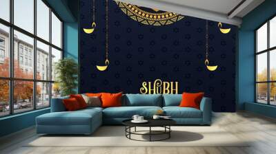 premium happy diwali background with hanging diya design Wall mural