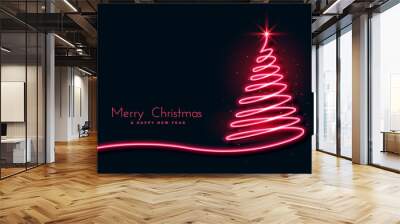 red neon christmas tree creative design background Wall mural