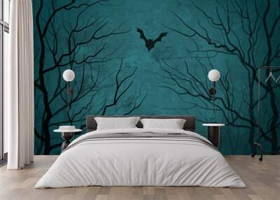 scary trees with flying bats halloween design Wall mural