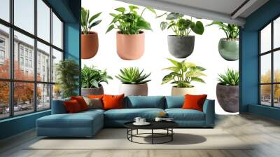 set of green plant potted in flower pot cutout Wall mural