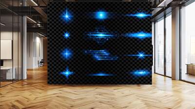 set of transparent blue light streak and lens flares Wall mural