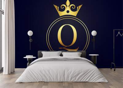 shiny and golden letter Q symbol background for business marketing Wall mural