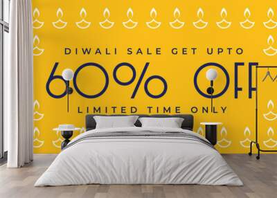 shubh diwali yellow sale banner with diya decoration Wall mural