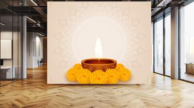 traditional diwali puja background with diya and flower Wall mural