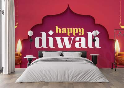 traditional happy diwali sale banner with oil lamp design Wall mural