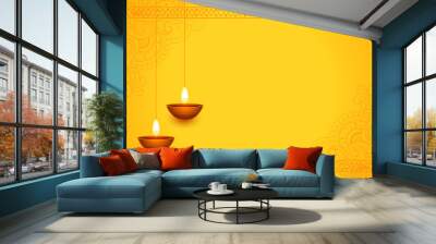 traditional shubh deepavali yellow background with text space and diya design Wall mural