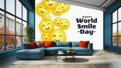 world smile day cheerful background with cute yellow faces Wall mural