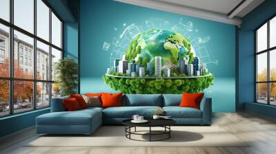 Environmental technology concept. Abstract illustration. Sustainable development goals. SDGs. Green Earth in concept of Saving the environment, and environmentally sustainable. Environment World Earth Wall mural