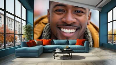 Face of positive young african american handsome man. Portrait. High quality photo Wall mural