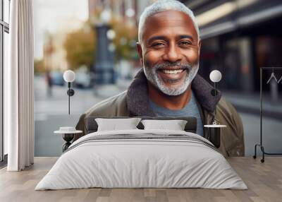 Senior african american man with gray hair smiling towards camera outdoors. portrait. High quality photo Wall mural