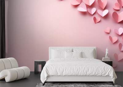 Valentines day background. Pink paper hearts on pink backdrop. High quality photo Wall mural