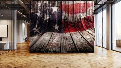 Woden background with overlayed american flag, veterans day concept Wall mural