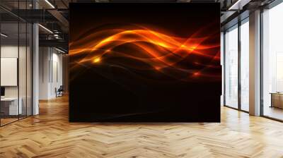 Orange light wave on black background Wall mural