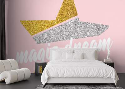 gold glitter star white text line girl tee illustration art vector Wall mural