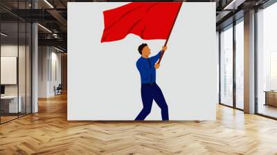 A man holding a red flag Wall mural