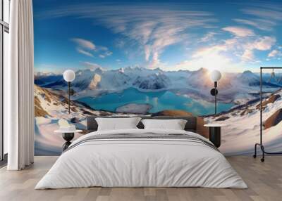 360 panorama of the mountains and lake, AI Wall mural