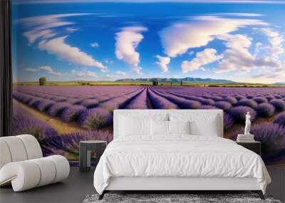 A 360 - view of a lavender field, AI Wall mural