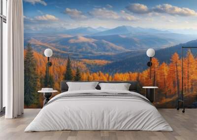 A beautiful landscape with trees and mountains in the distance, AI Wall mural