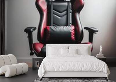 A black and red office chair sitting on a wooden floor, AI Wall mural