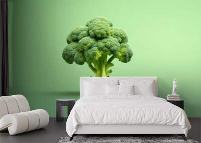 A broccoli tree is shown on a green background, AI Wall mural