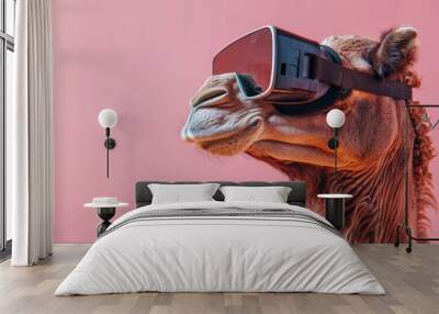 A camel with a pair of virtual reality goggles on its head, AI Wall mural