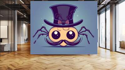 A cartoon spider with a top hat and mustache. Generative AI image. Wall mural