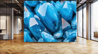 A close up of a bunch of blue crystals that are arranged, AI Wall mural