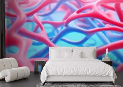 A close up of a bunch of pink and blue colored wires, AI Wall mural