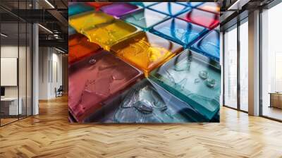 A close up of a colorful glass tile mosaic with many colors, AI Wall mural