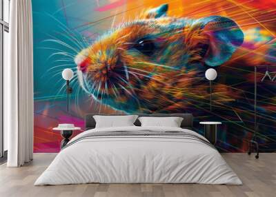 A close up of a colorful rodent with bright colors, AI Wall mural