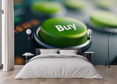 A close up of a green button on the side of an electronic device, AI Wall mural