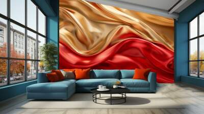 A close up of a red and gold silk fabric, AI Wall mural